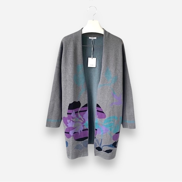 🌸New🌸 Sioni Open Front Long Sweater Top Size Large Gray Floral NWT - Picture 2 of 13